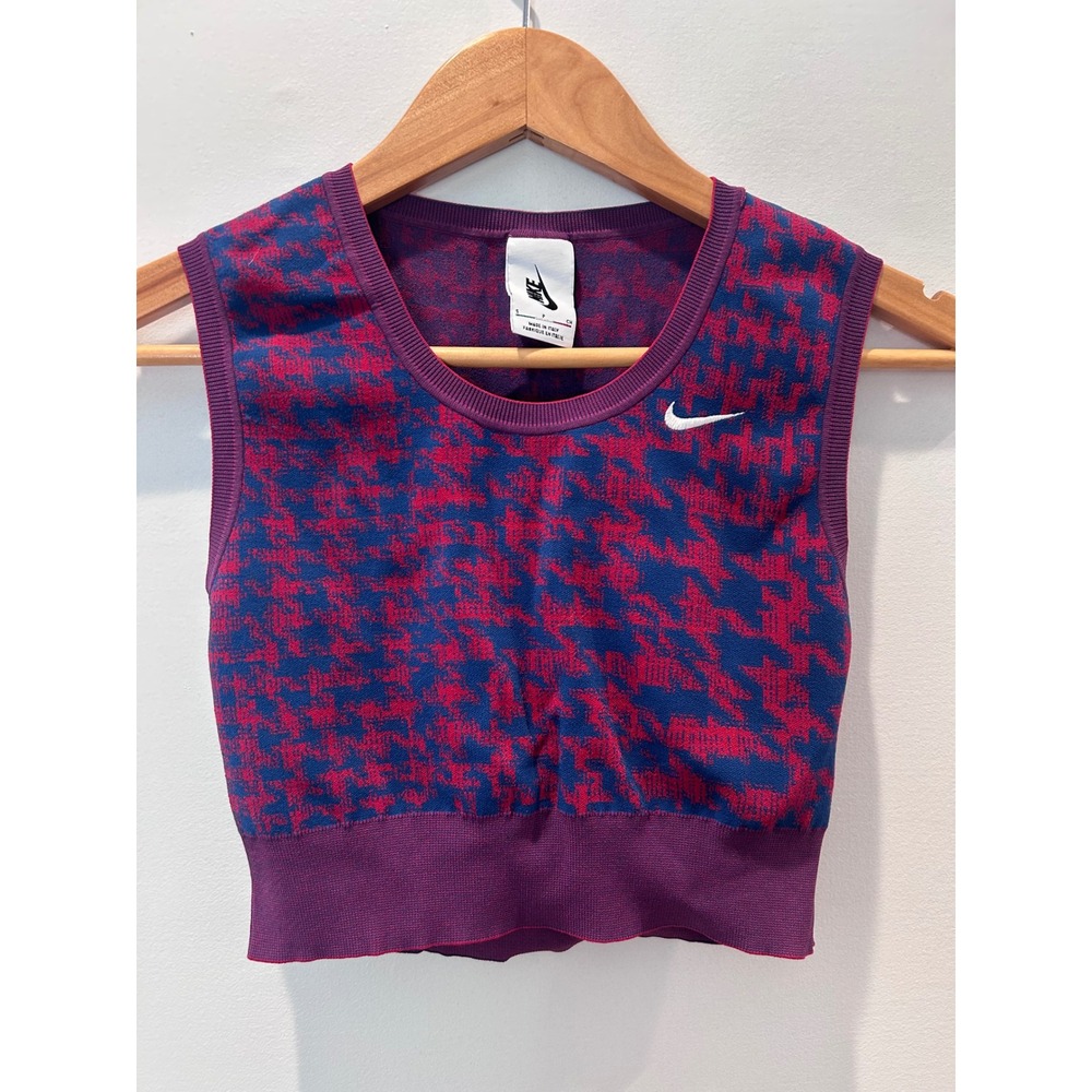 Nike Knit Crop Top Women Small Purple Red Houndstooth Made in Italy Sleeveless